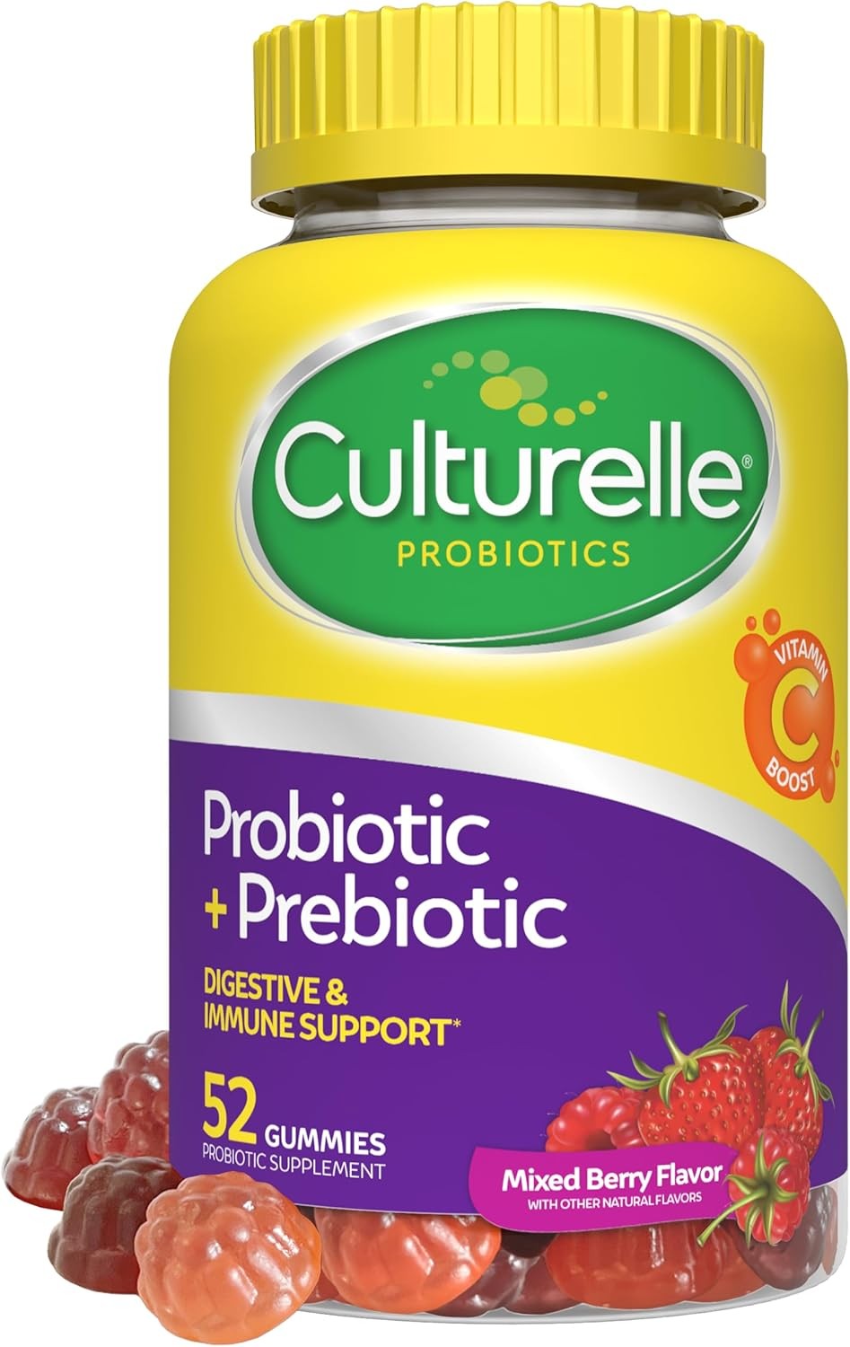 LOT OF 3 / Culturelle Probiotic + Prebiotic 52 Gummies Mixed Berry EXP: 09/26