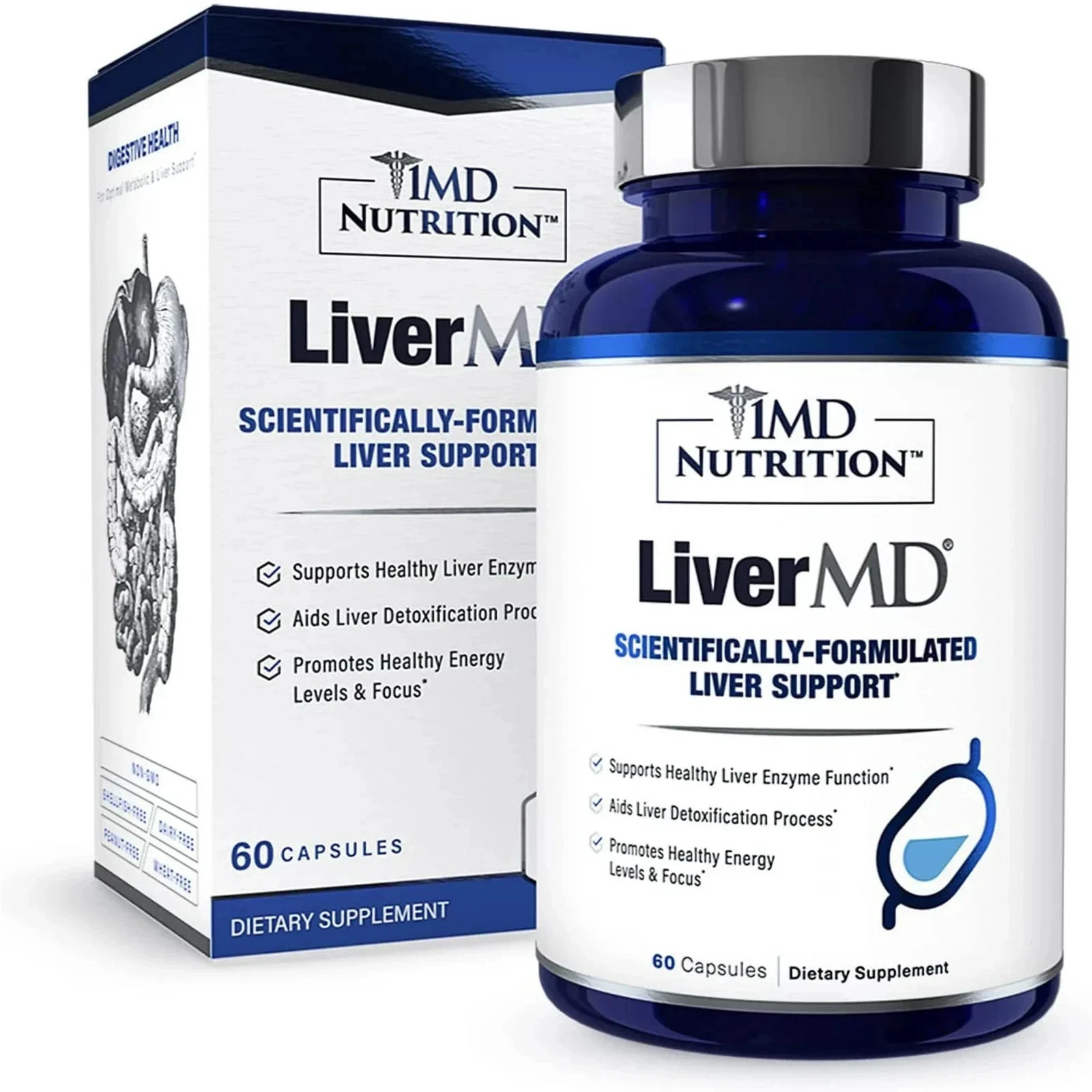 1MD Nutrition LiverMD support healthy liver, 60 Caps, Exp 01/2028 (Pack of 2)