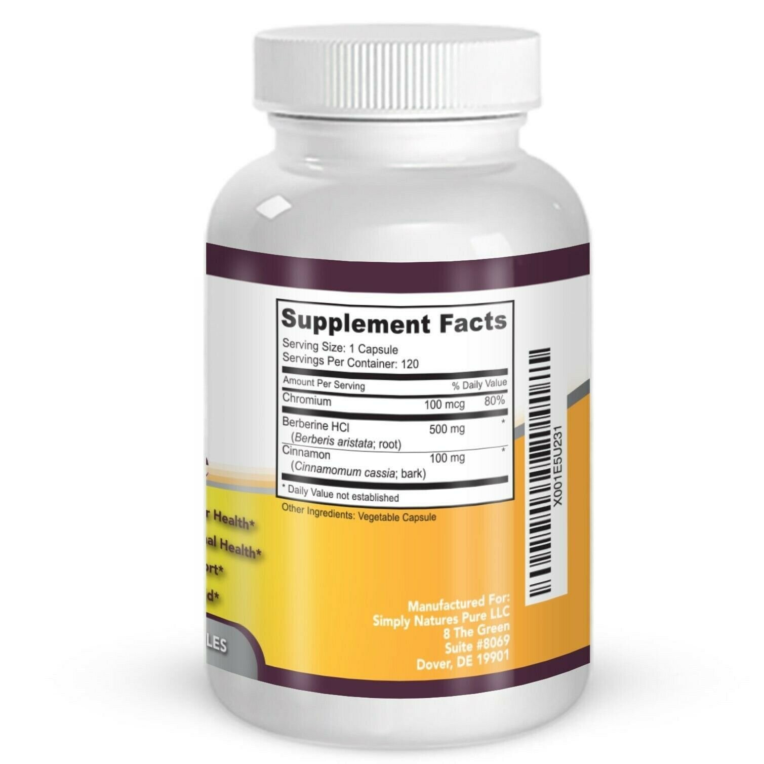 Premium Berberine HCl 500mg – 120 capsules – cardiovascular gastrointestinal …