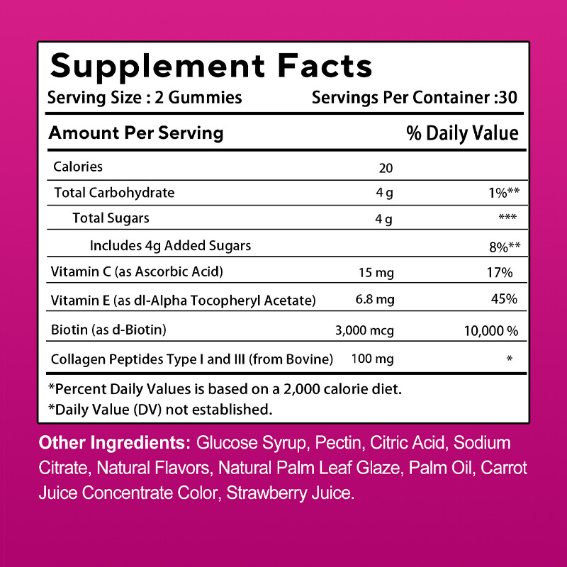 Premium Collagen Peptide Gummies Hydrolyzed for Anti-Aging (Type I, II, III)