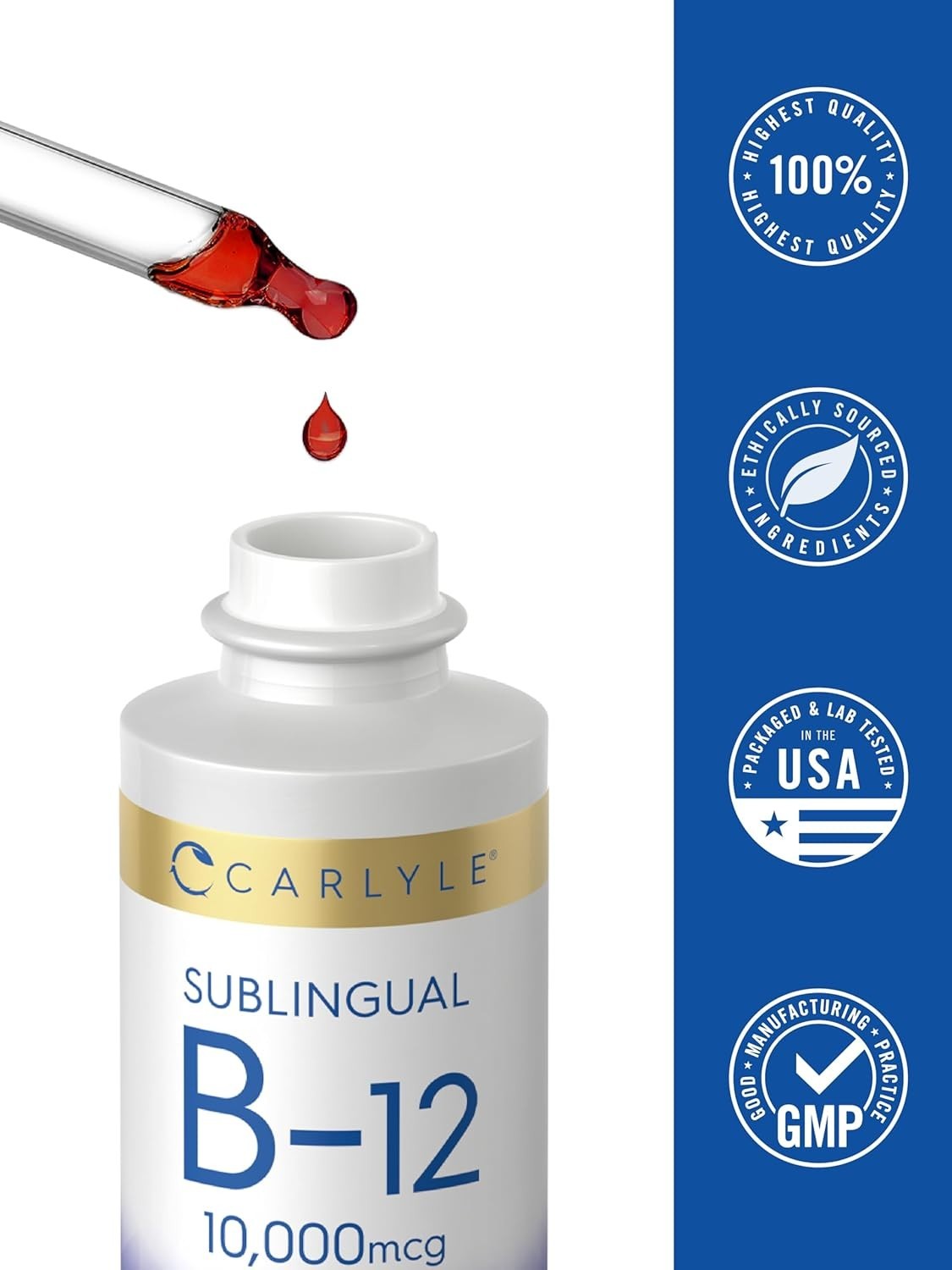 Vitamin B12 Liquid Drops 10000mcg Sublingual Energy Brain Metabolism Berry 2 oz