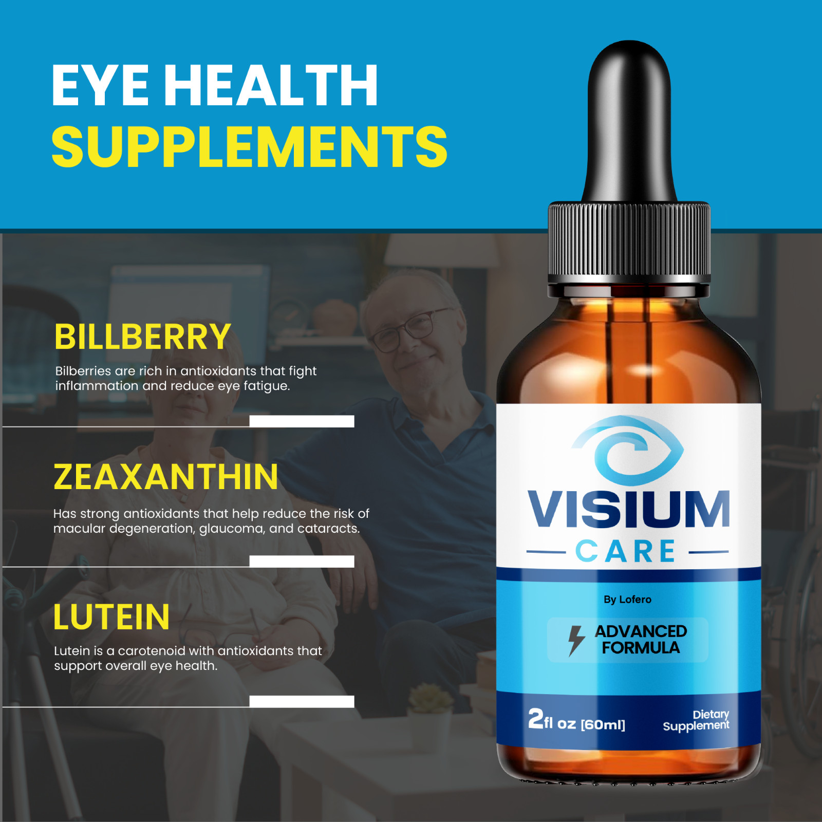 (3 Pack) Visium Care Eye Drops for Vision VisiumCare Supplement Formula (6 oz)
