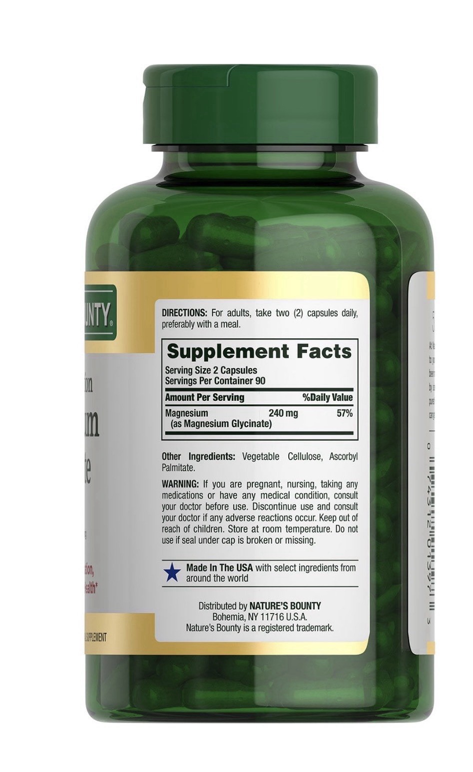 Nature’s Bounty High Absorption Magnesium Glycinate 240mg Muscle Heart 180