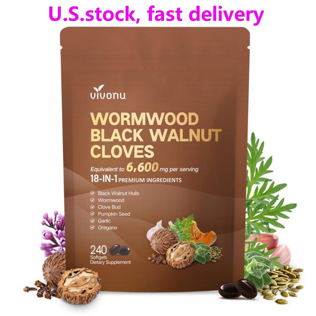 Vivonu 18-in-1 Wormwood Black Walnut Clove Gut Detox Softgels 240 Count