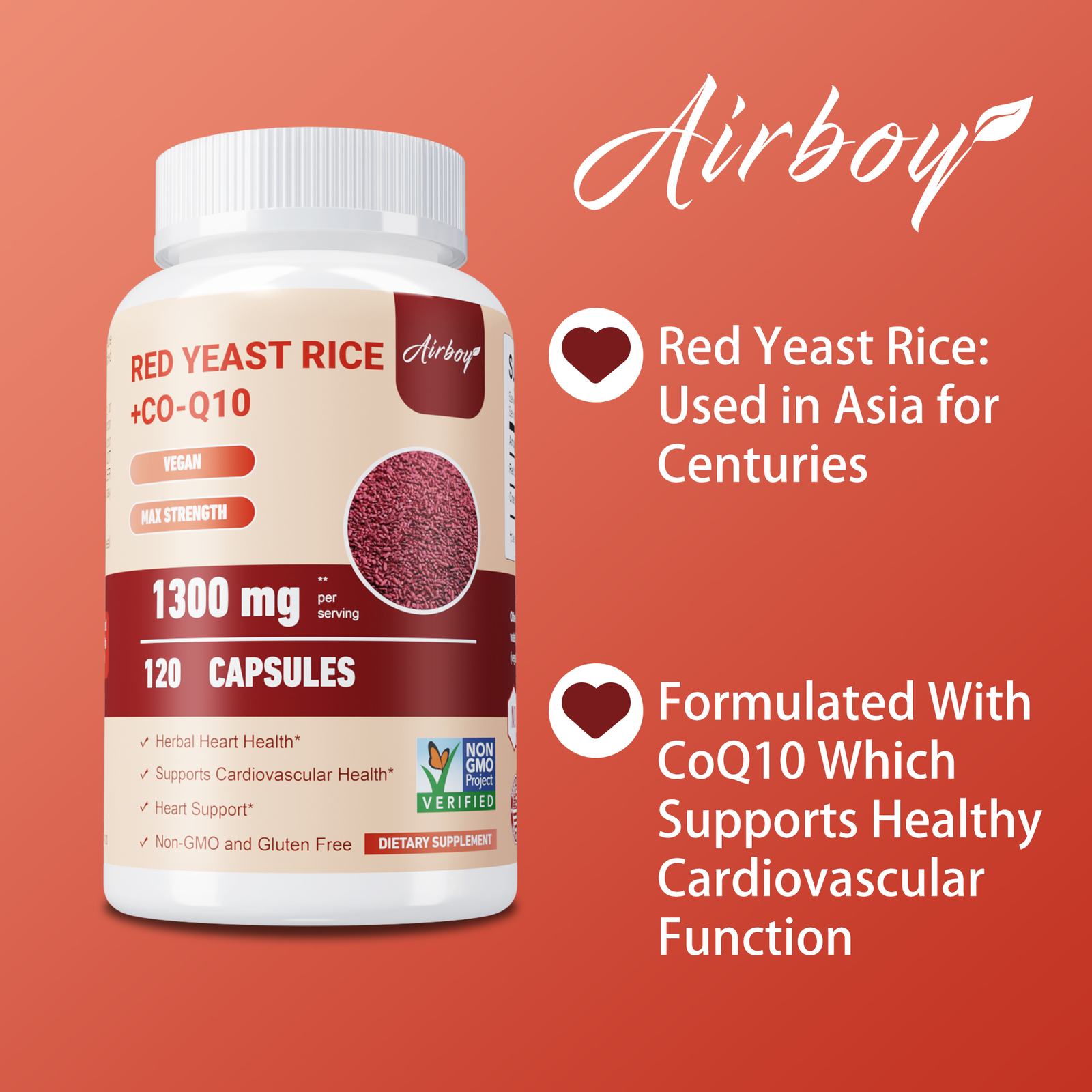 120pcs Red Yeast Rice+ Co-Q10 -Brain, Skin,Overall Heart & Cardiovascular Health