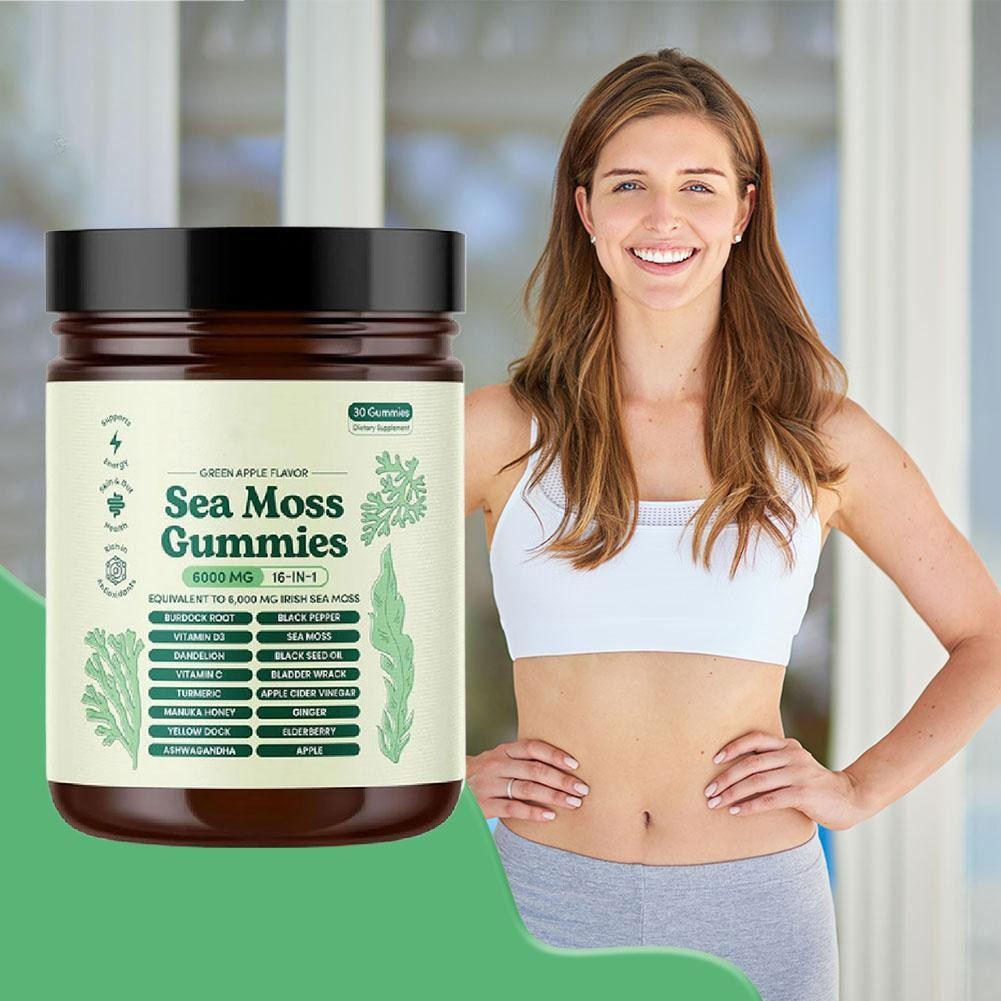 16 in 1 Organic Sea Moss Gummy | Irishmoss Extract 6000Mg | Green Apple Flavor
