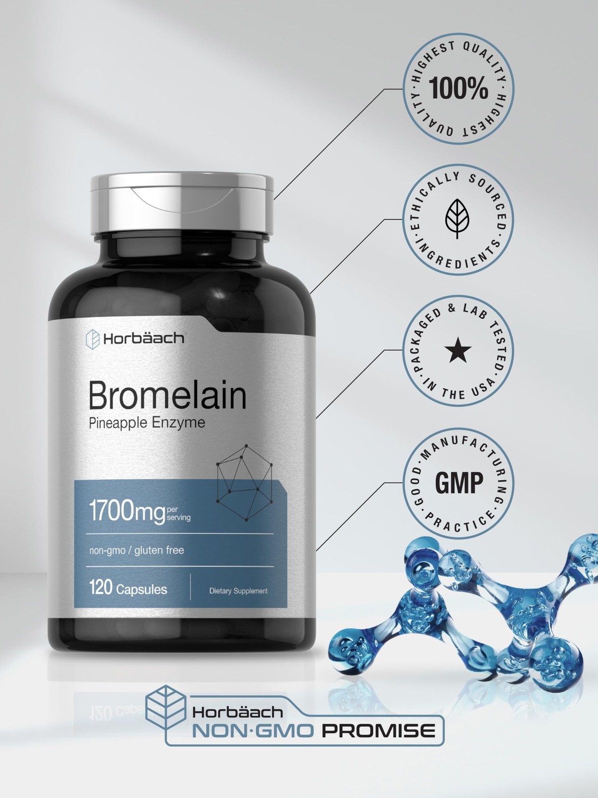 Horbäach Bromelain 1700 Mg 120 Capsules Supports Digestive Health CL4423