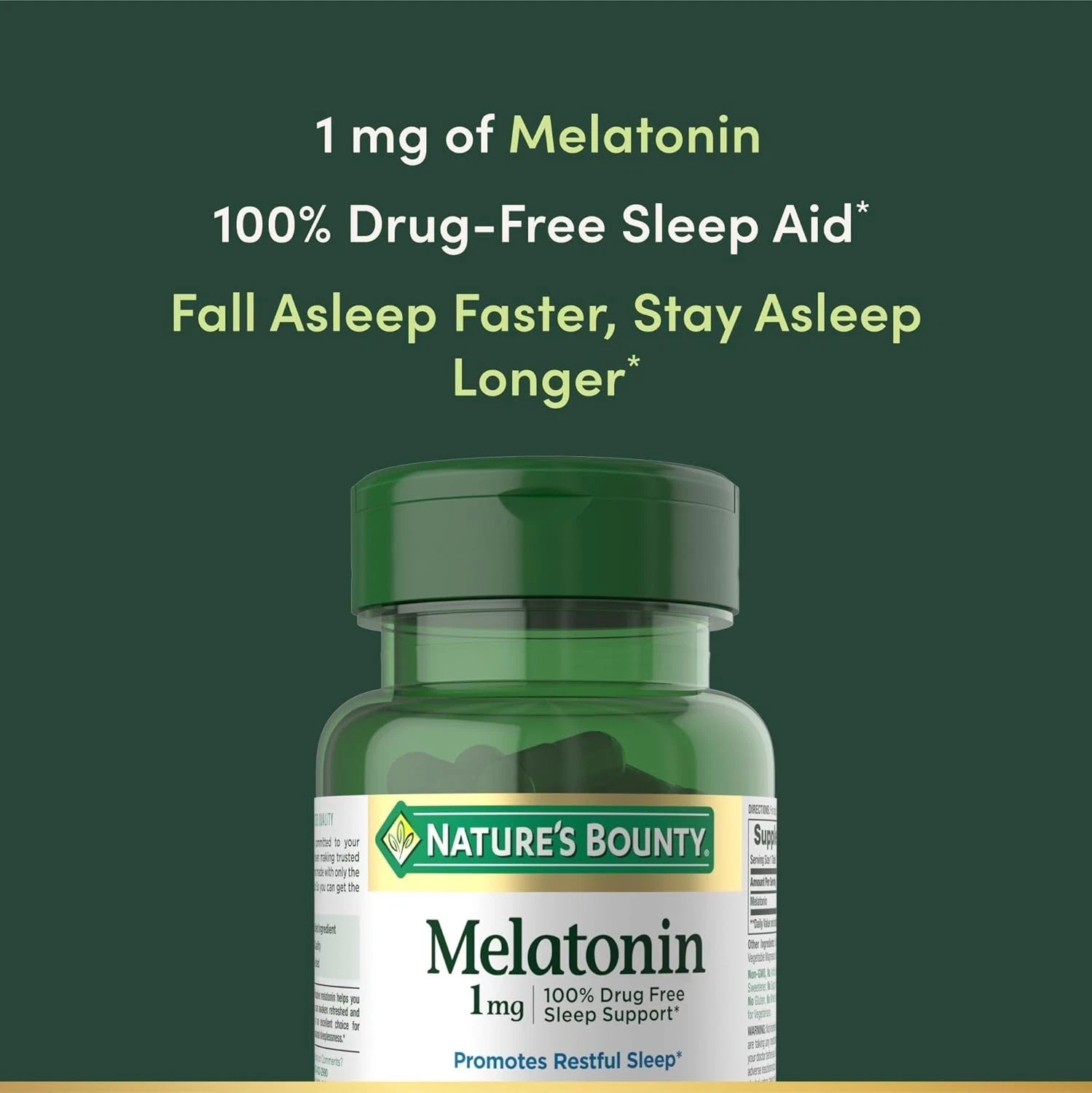 Nature’S Bounty Melatonin, 100% Drug Free Sleep Aid, 1Mg, 180 Tablets
