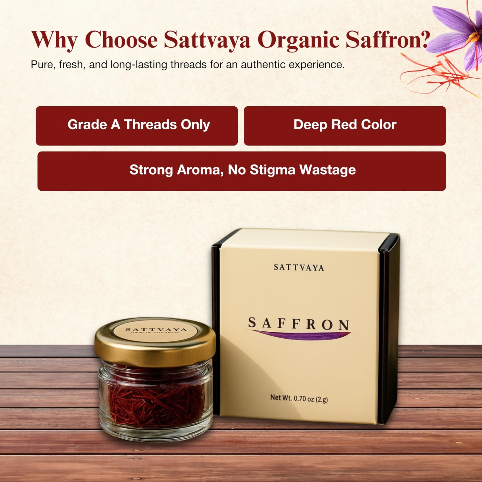 Sattvaya Organic Saffron Threads – 0.07 oz (2gm) – 100% Pure & 0.70
