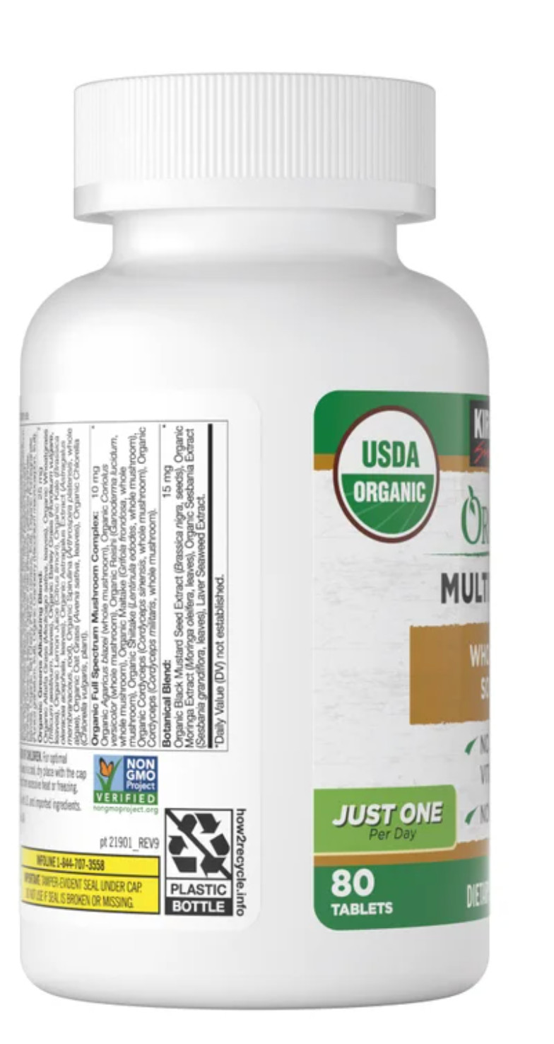 Kirkland Organic Multivitamin Whole Food Non GMO Vegan 80 Tablets