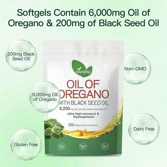 2 Packs Micro Ingredients Oil of Oregano Softgels 6000mg Per Serving, 300 Count