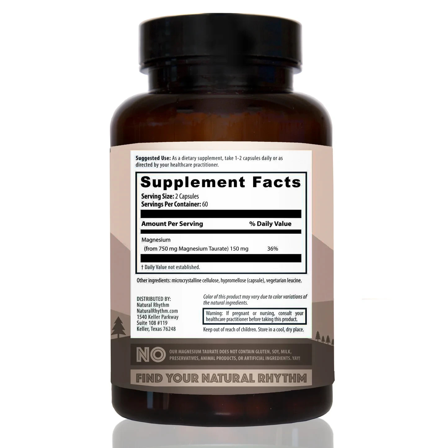 12 bottles of Magnesium Taurate by Natural Rhythm, 120 capsules, 750 mg