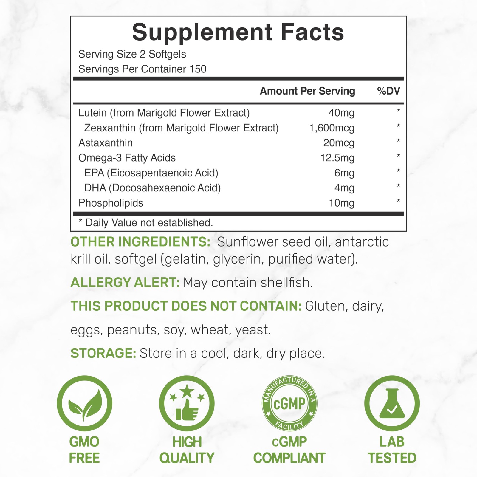 Lutein and Zeaxanthin Supplements, 40mg Per Serving, 300 Count (Pack of 1)