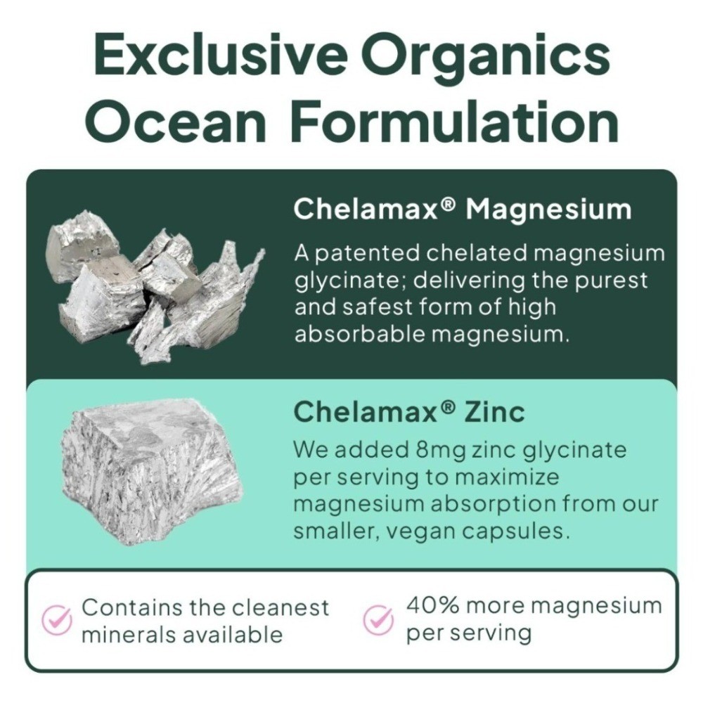 Organics Ocean Pure Magnesium Glycinate Zinc-Maximum Strength Chelated(1-3 pack)