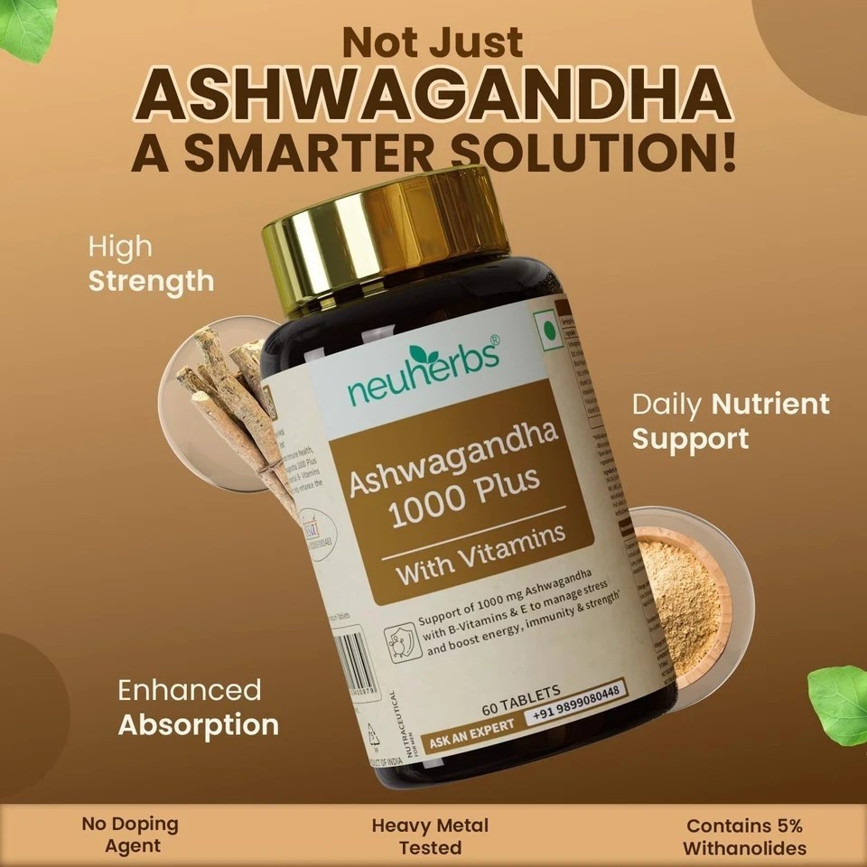Ashwagandha 1000mg Tablets | Manage Anxiety & Stress Relief | N043