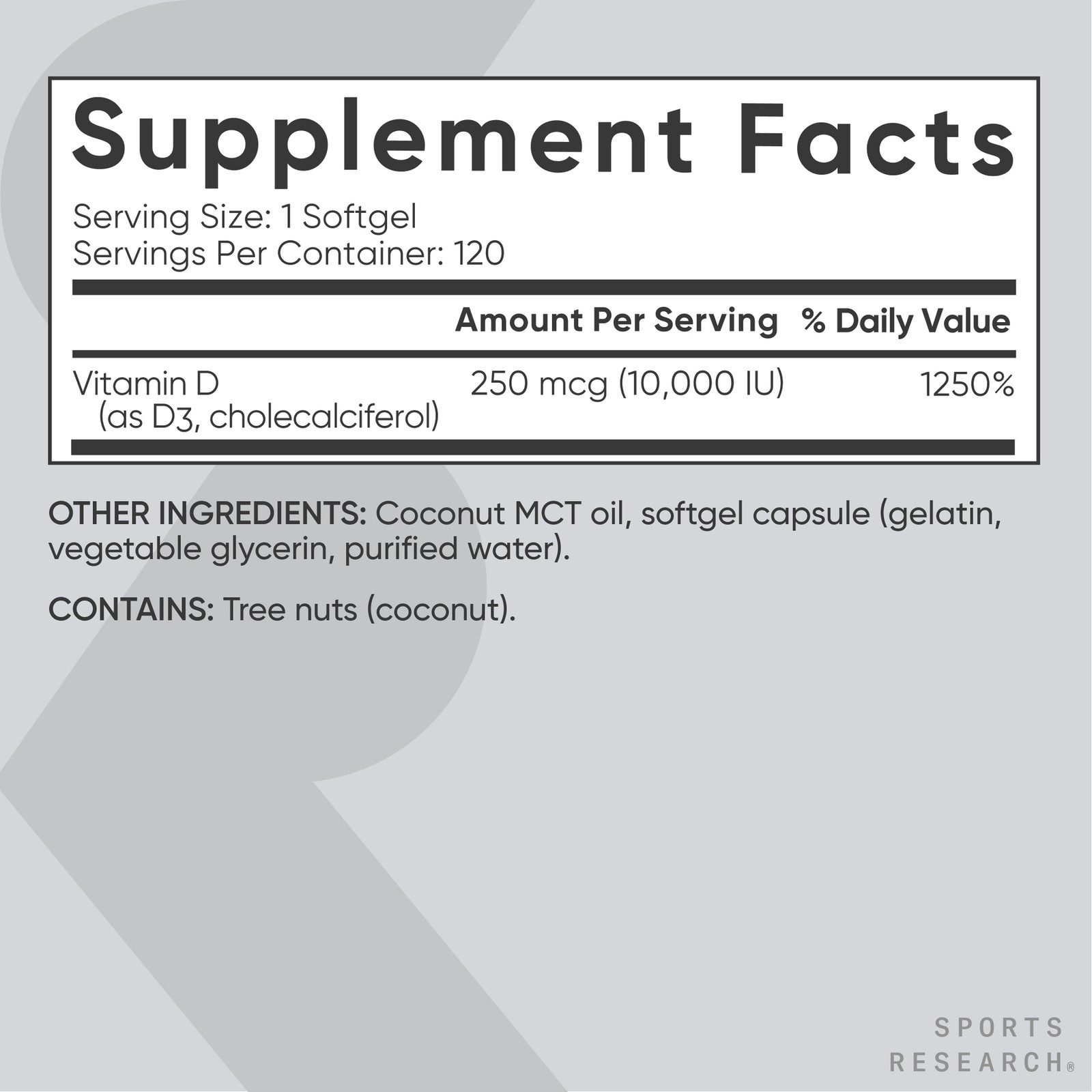 Vitamin D3 10,000 IU with Coconut MCT Oil – High Potency Vitamin D Supplement