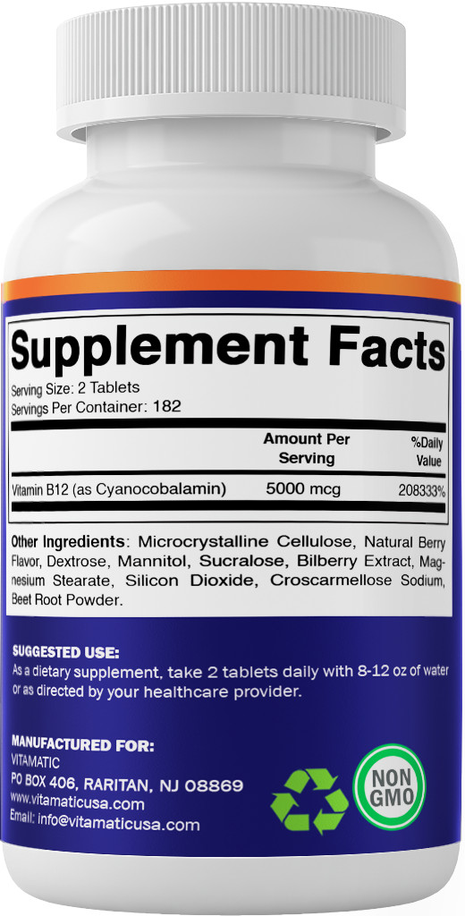 Vitamatic Vitamin B12 5000 mcg per Serving Fast Dissolve 365 Tablets