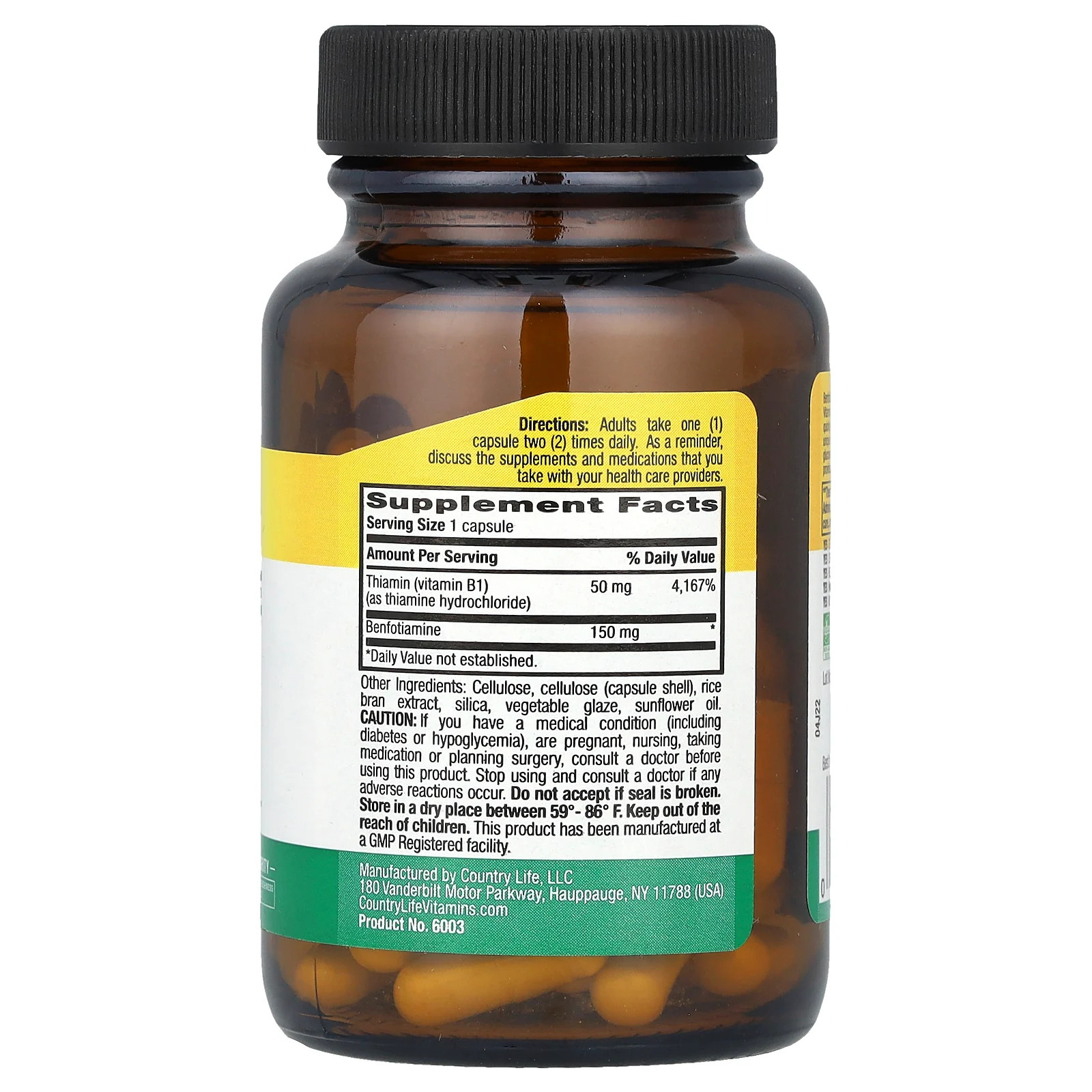 Country Life Benfotiamine with Coenzyme B1 150 mg 60 Veggie Caps Gluten-Free,