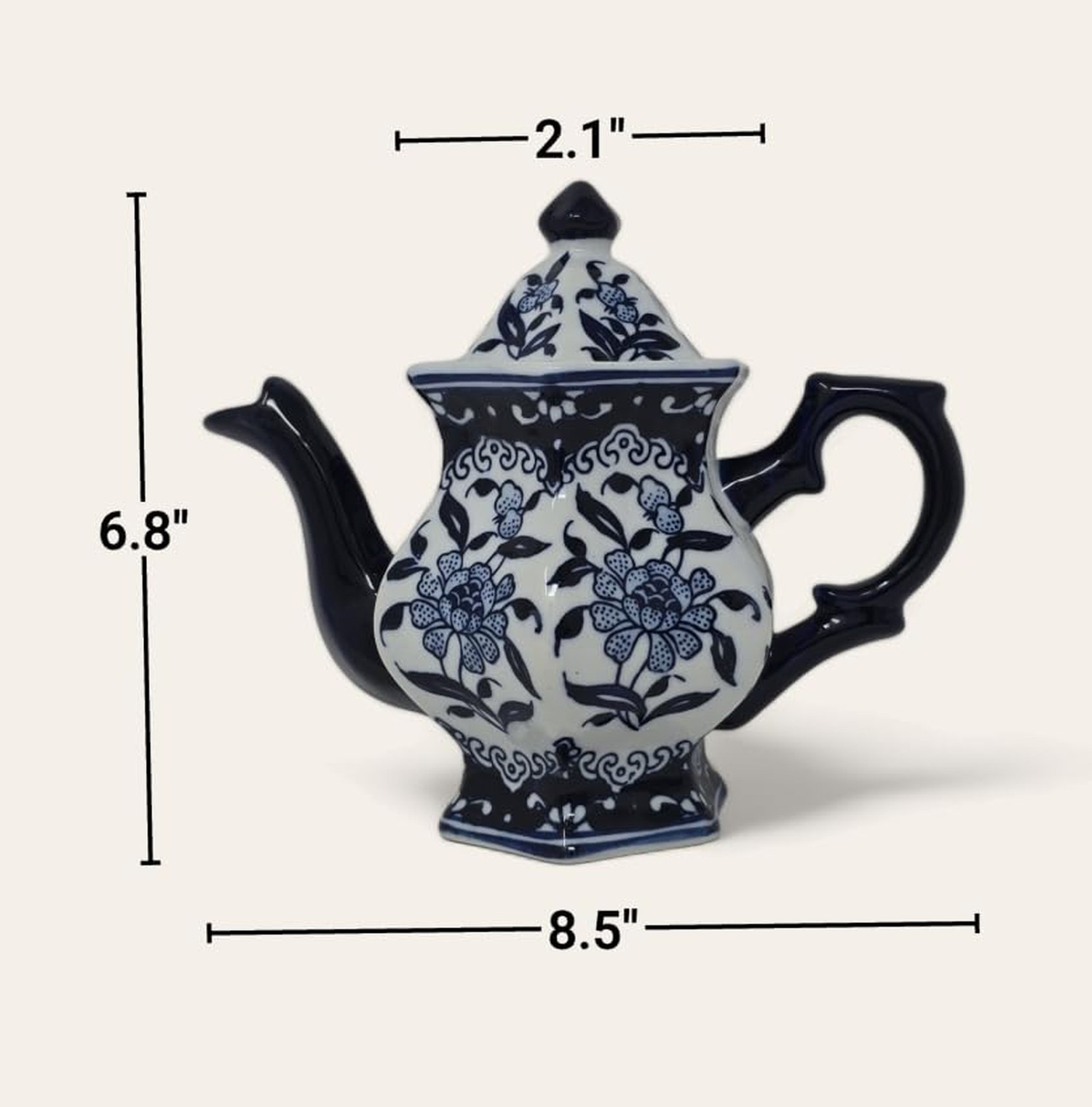 Teapot Blue and White Porcelain 16 Ounce China, Coffee Pot? Hexagonal