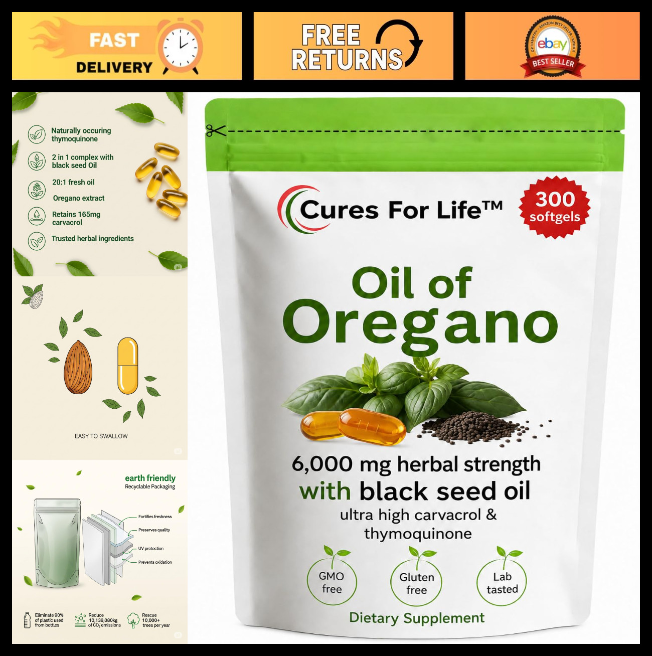 High Potency Oil of Oregano Softgels 6000mg + Black Seed Oil – Immune & Digestiv