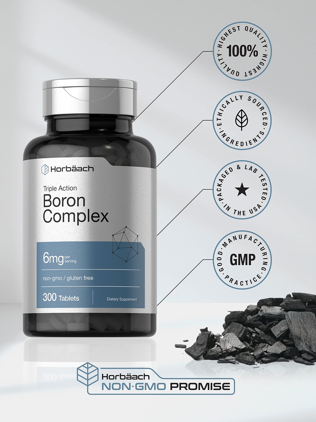 Horbäach Triple Boron Complex 6 mg Supplement | 300 300 Count (Pack of 1)