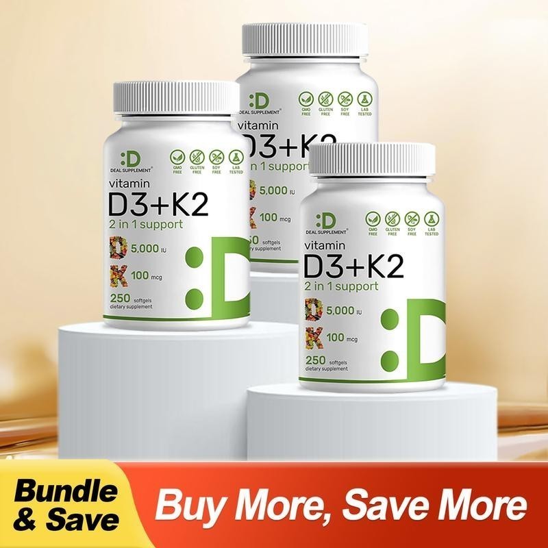 NEW LUXRY Vitamin D3 5000 IU with K2 MK7 250 Veggie Softgels Bone Immune Support