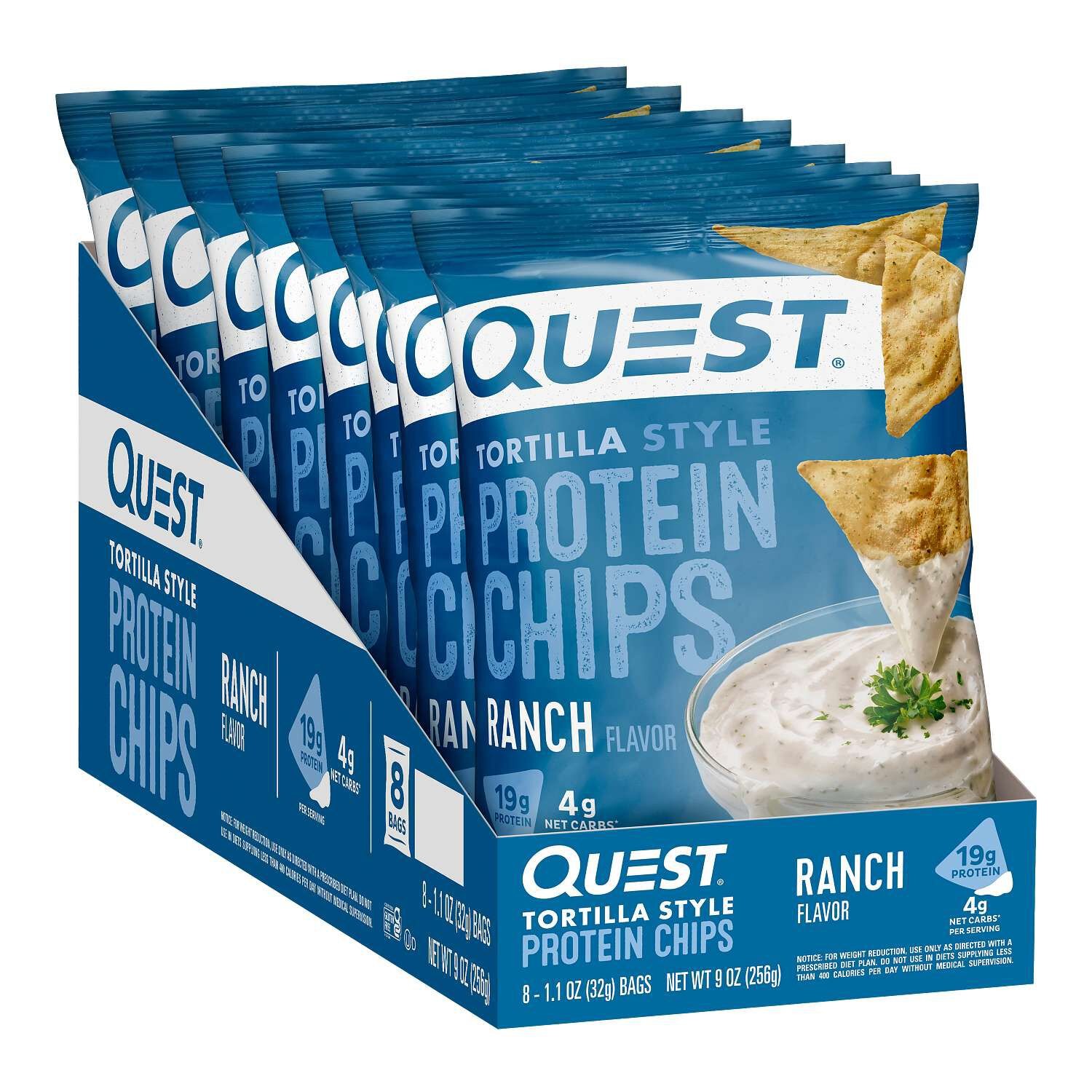 Quest Tortilla Style Protein Chips Delicious Ranch Flavor 8 Bags 32g ea NEW