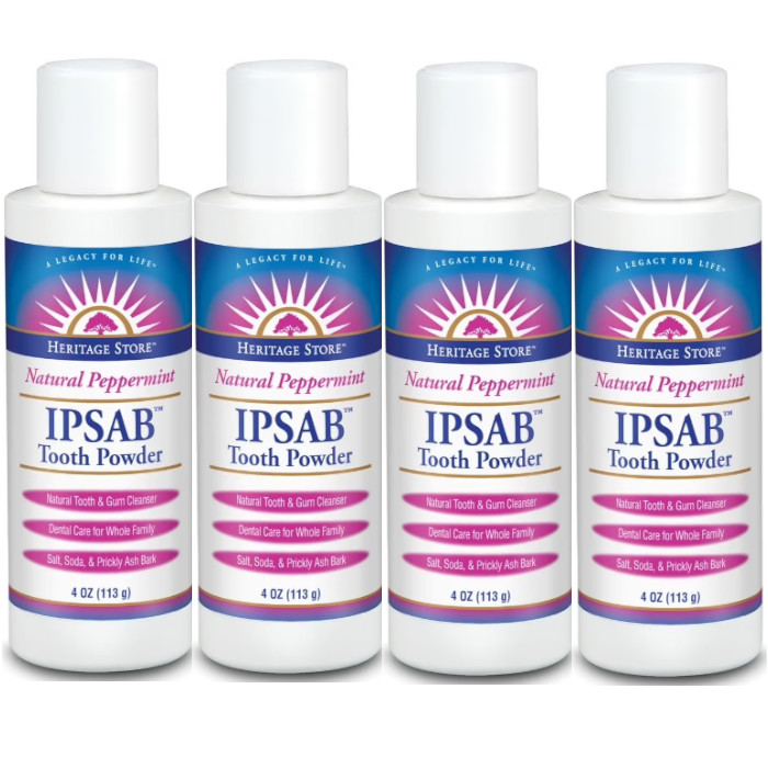 Heritage Store IPSAB Tooth Powder Original Peppermint 4 oz Each (Pack of 4)