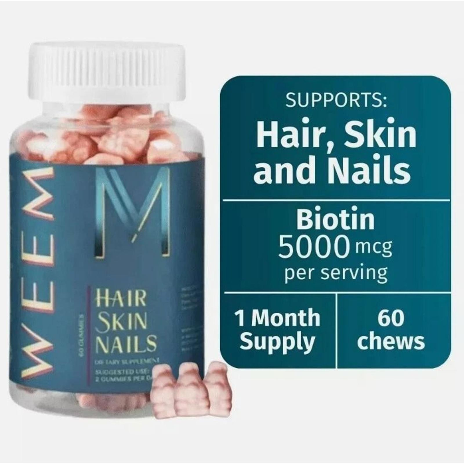 WEEM Hair Skin and Nails Gummies, Vegan biotin Vitamins, Healthy Hair