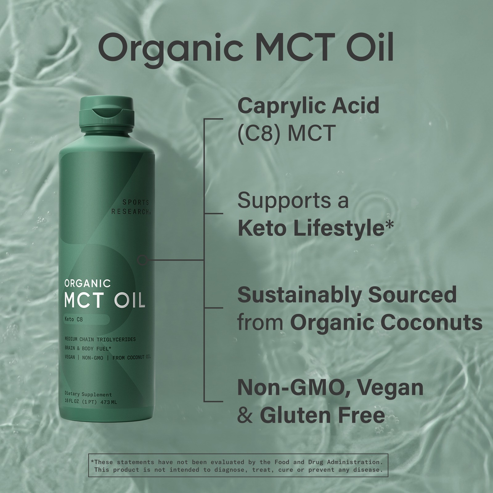 Organic MCT Oil – Vegan & Keto C8, MCTs from Coconuts – Non-GMO & Gluten Free