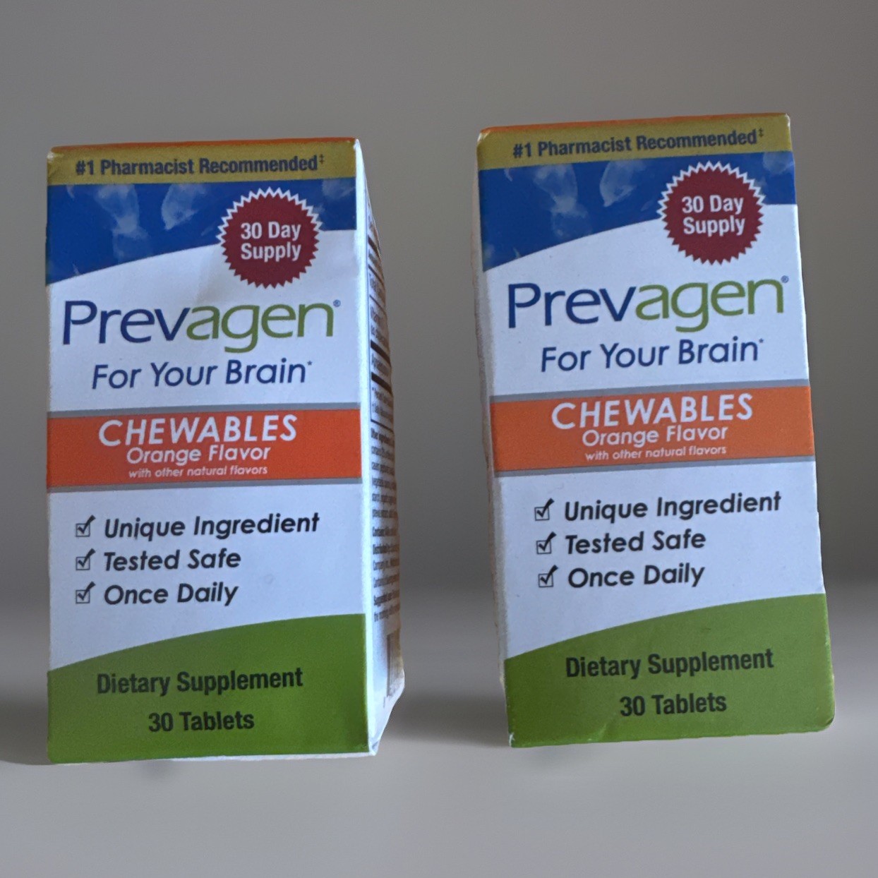 (2)~Prevagen Chewables Orange Flavor Brain Supplement 60 tablets total