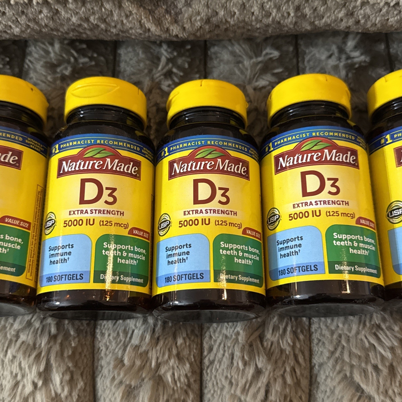Nature Made -Vitamin D3 5000 IU(125mcg) Extra Strength 180 Count Each Lot of 6