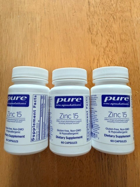 ZINC 15mg 180=3×60 caps Pure Encapsulation Exp 7/28 (NEW)