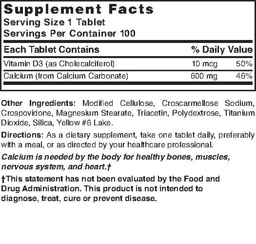 Nature’s Blend Calcium Carbonate 600 mg with D3 400 IU 100 Tablets,(Pack of 1),