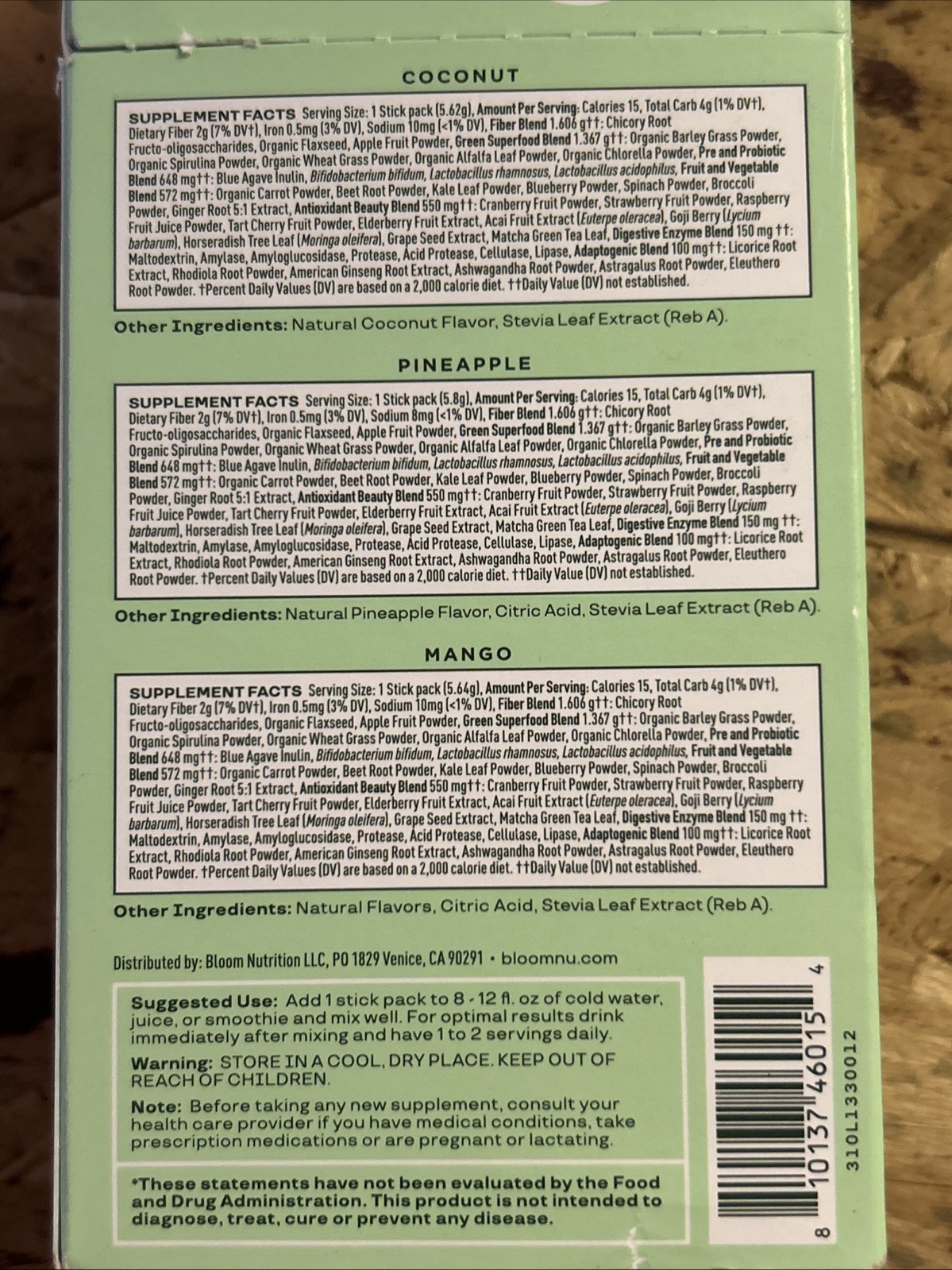 Bloom Nutrition Greens & Superfoods – Tropical Mix – 54 Sticks – Check Dates