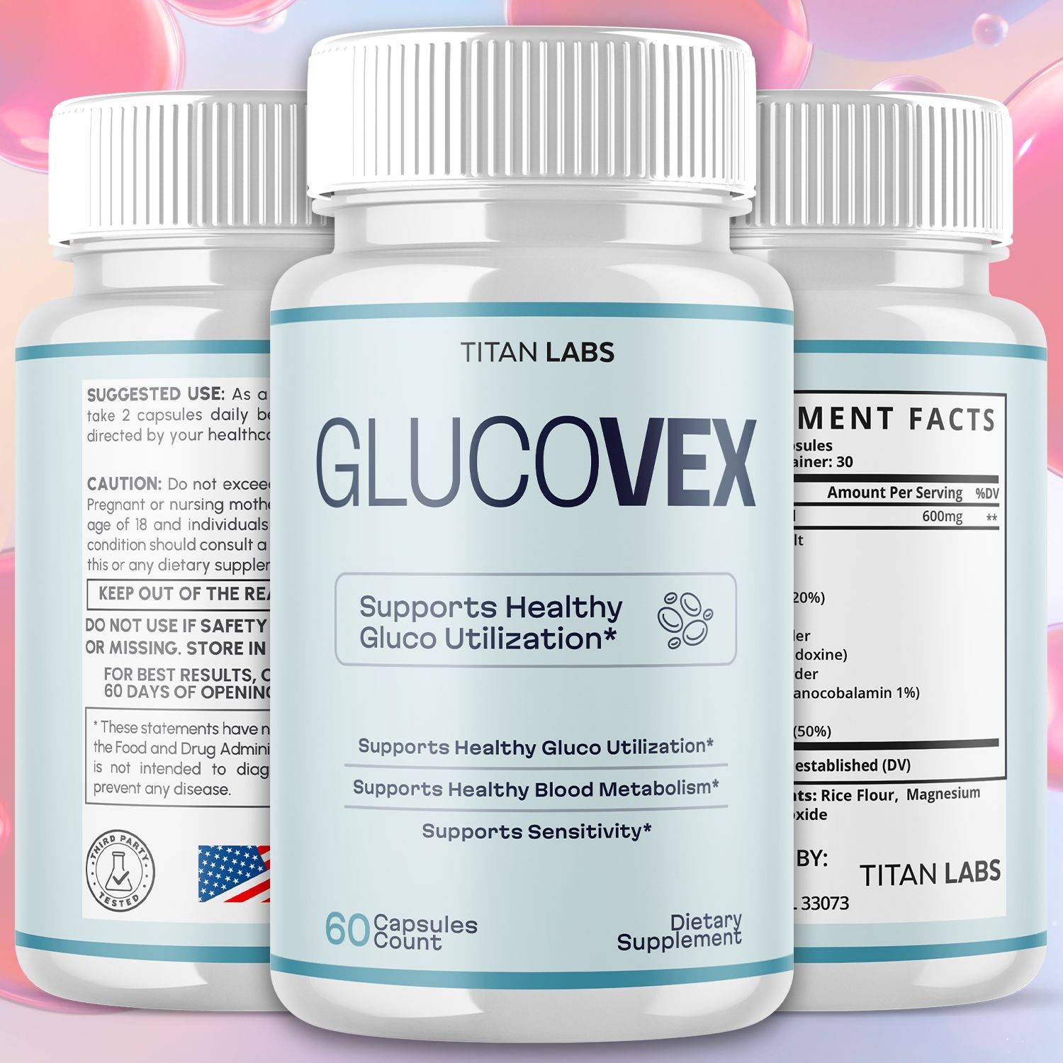 (5 Pack) Glucovex Advanced Blood Support Max Supplement Gluco Vex 300 Capsules