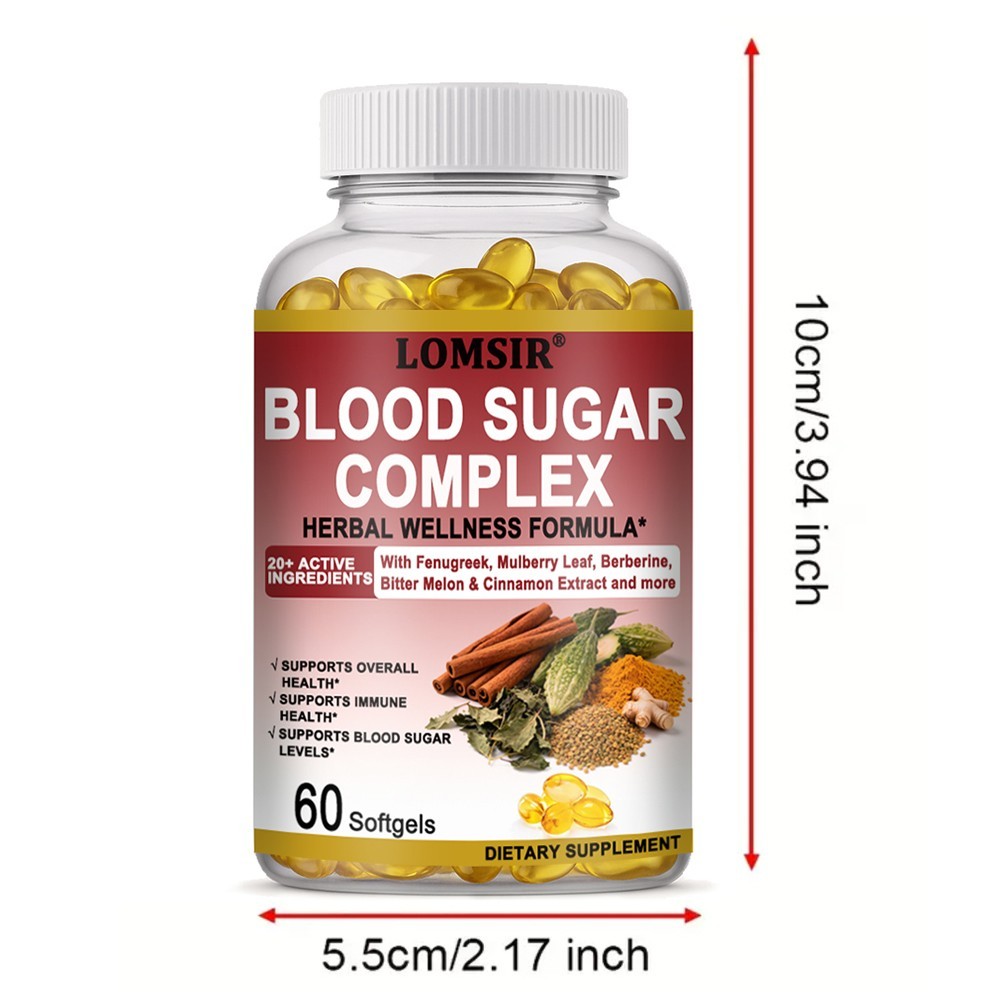 Blood Sugar Complex Supplement, 20+ Natural Herbs Vitality Support – 60 Softgels