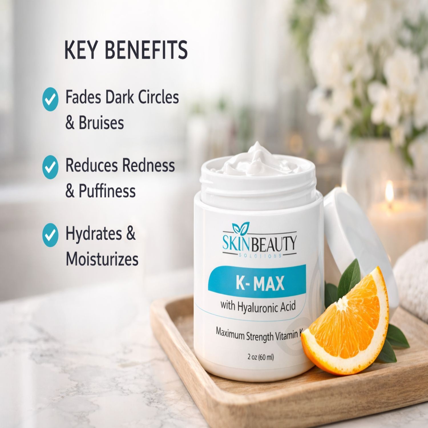 K-Max All Natural Maximum Strength Vitamin K Veins Cream with Hyaluronic Acid