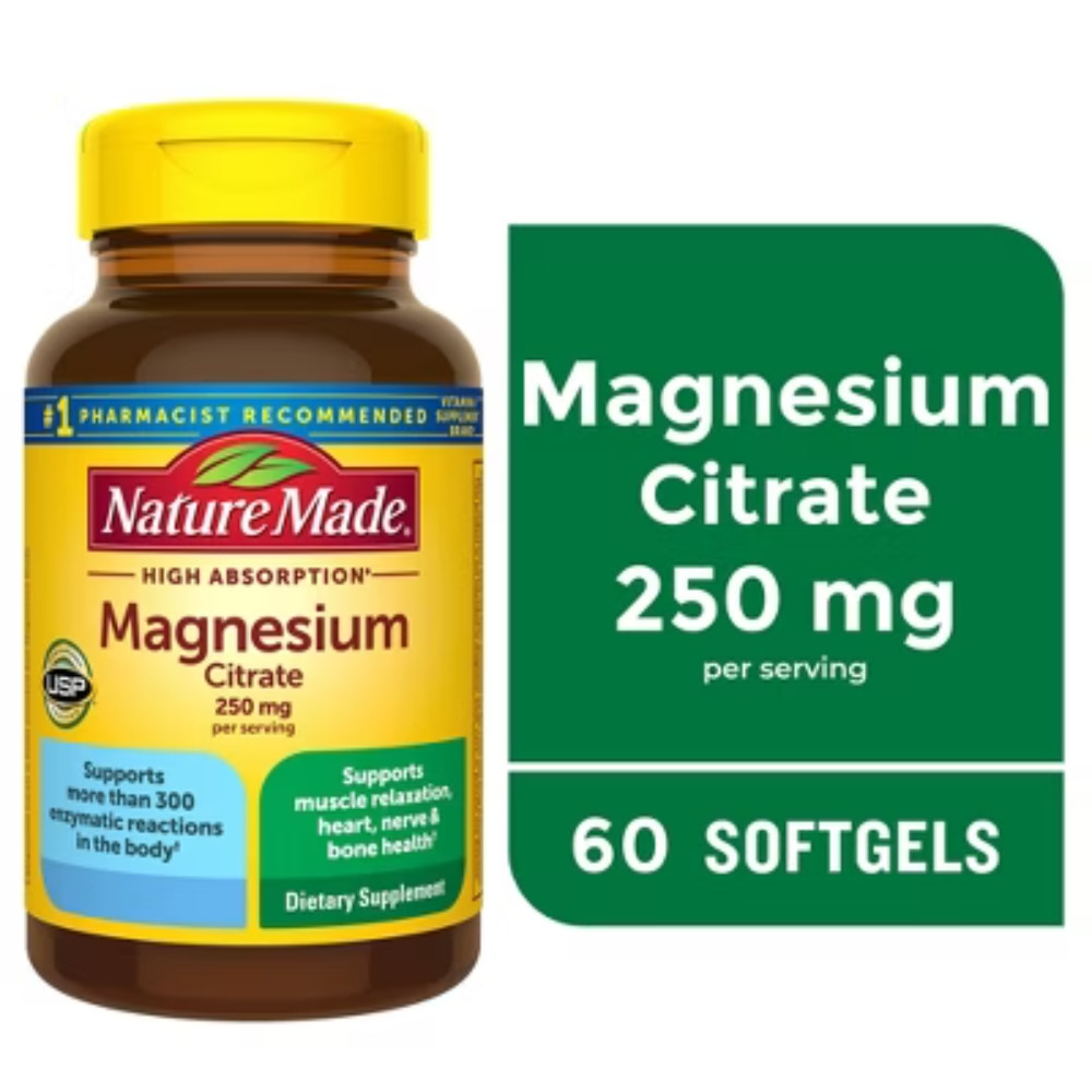 Nature Made Magnesium Citrate 250mg Muscle, Nerve, Bone&Heart Support Supplement