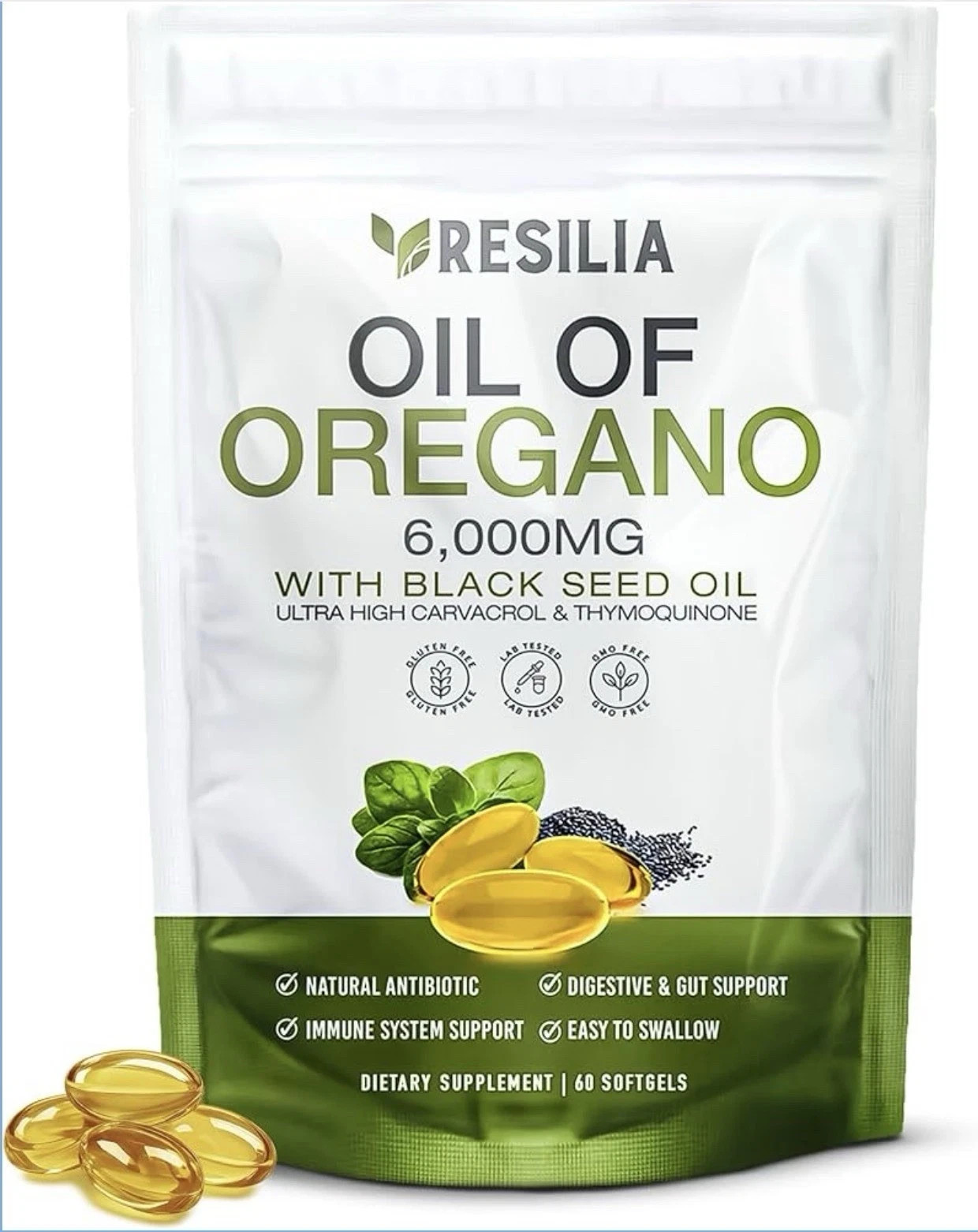 Resilla Oil of Oregano with Black Seed Oil, 6000 Mg Softgels (Pack of 3)