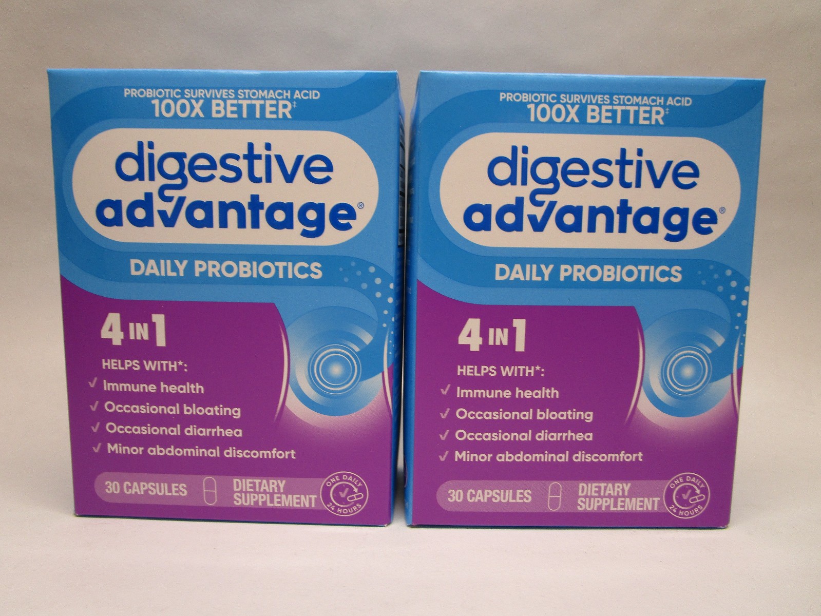 2 Packs – Digestive Advantage 4-in-1 Daily Probiotics 30 Count Exp 3/27