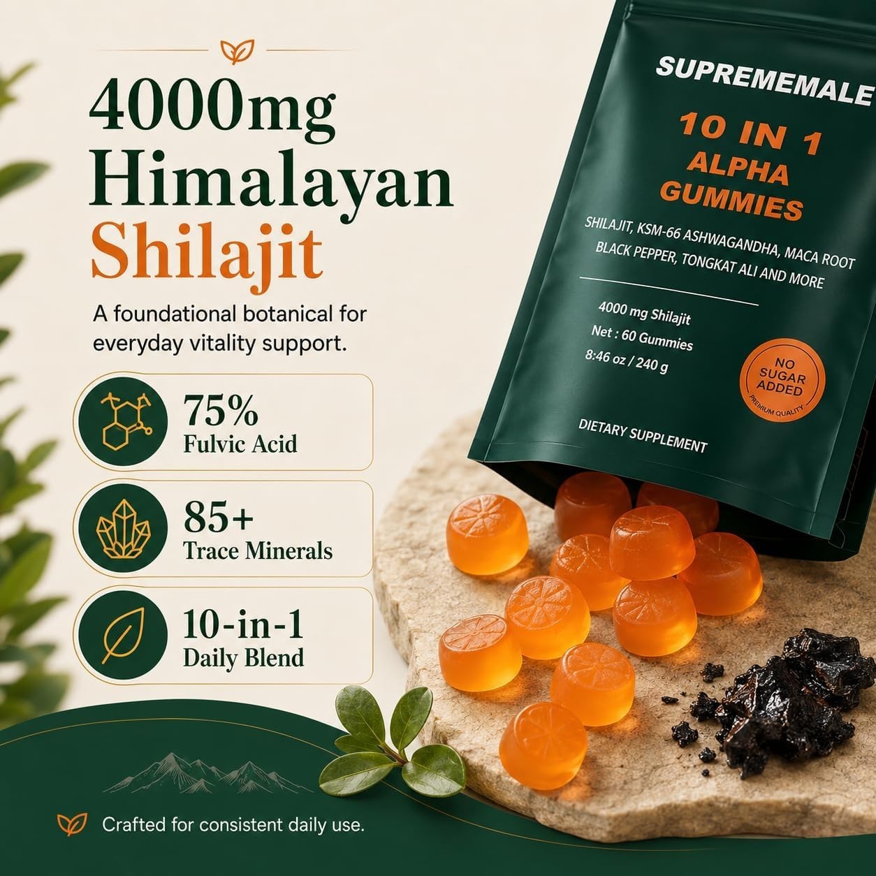 SupremeMale 10 in 1 Alpha Gummies – 4000 mg Herbal Performance Blend with Ashwag