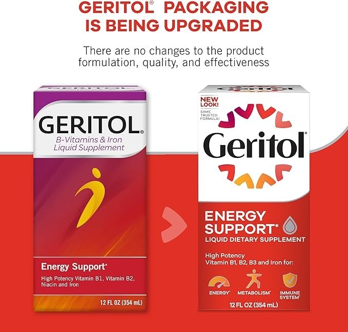 Geritol Liquid Energy Support 12 Fl Oz Pack of 2 High Potency B Vitamins Iron