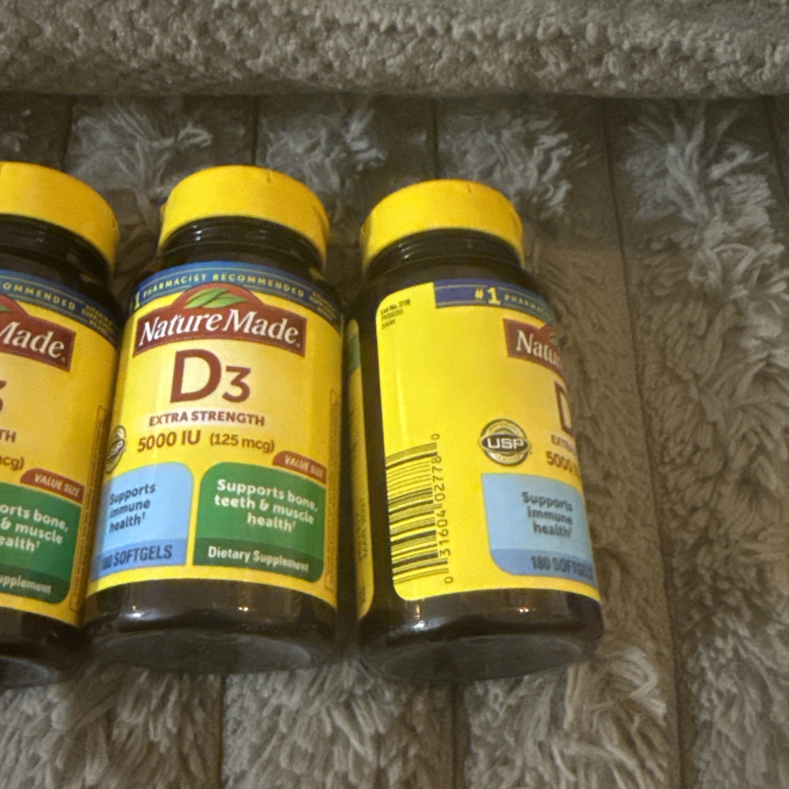 Nature Made -Vitamin D3 5000 IU(125mcg) Extra Strength 180 Count Each Lot of 6