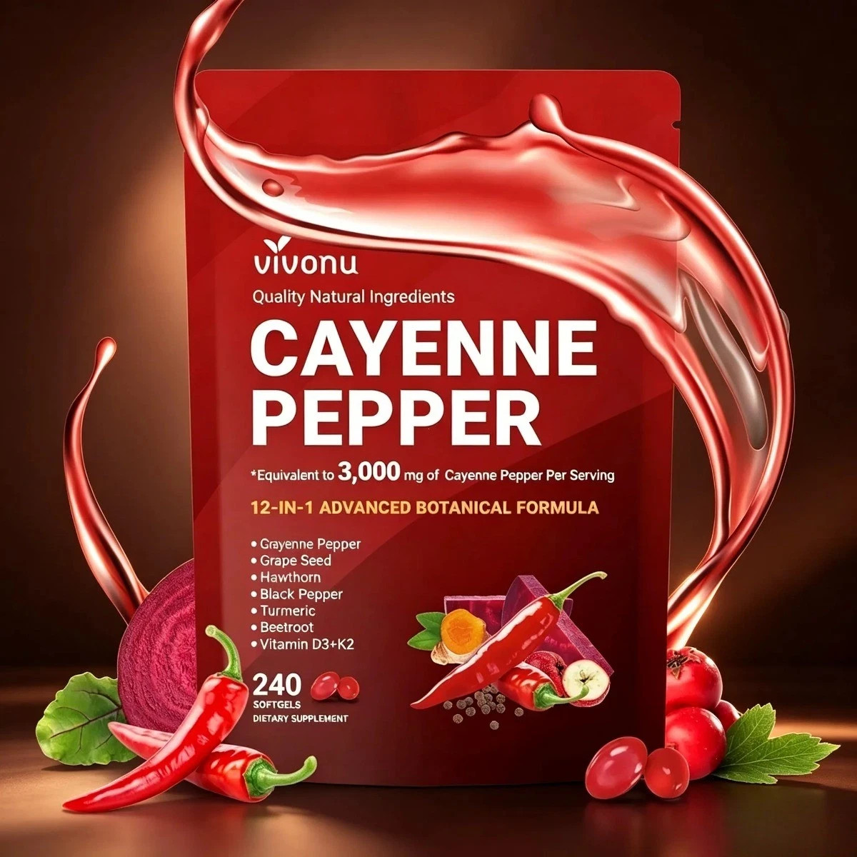 VivoNu Cayenne Pepper Softgels – 240 Capsules for Circulation & Heart Health