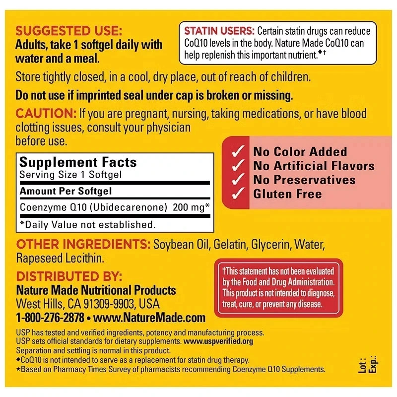 Nature Made CoQ10 200mg 140 Softgels Heart Energy Antioxidant Supplement