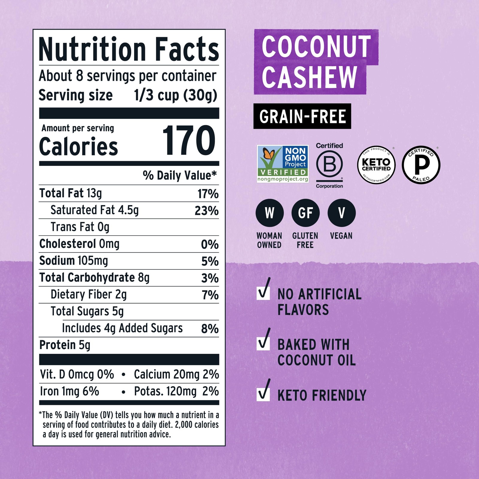Purely Elizabeth, Coconut Cashew, Keto Granola, 8 Ounce (Pack of 1), Natural