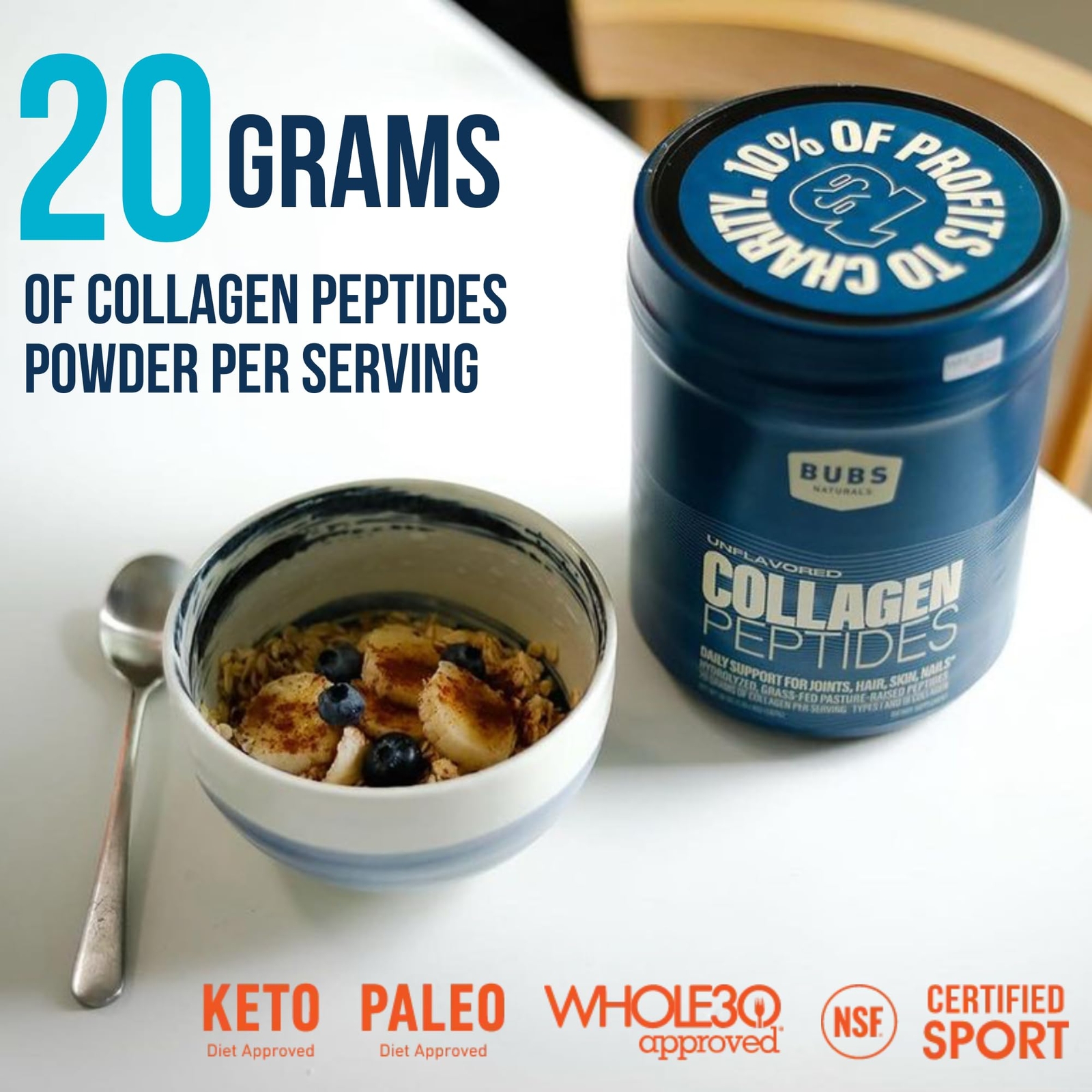 BUBS Naturals Collagen Protein Powder 28 Servings Unflavored Grass Fed Peptides