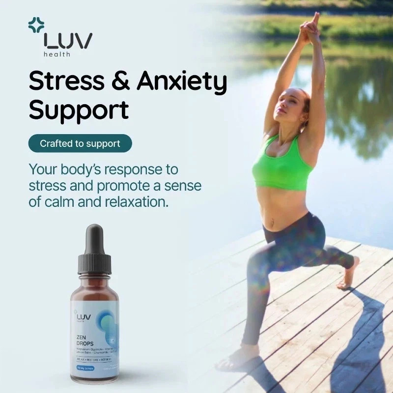 LUV Zen Drops Stress Support with Magnesium Glycinate and Lemon BalM 5 PACK.