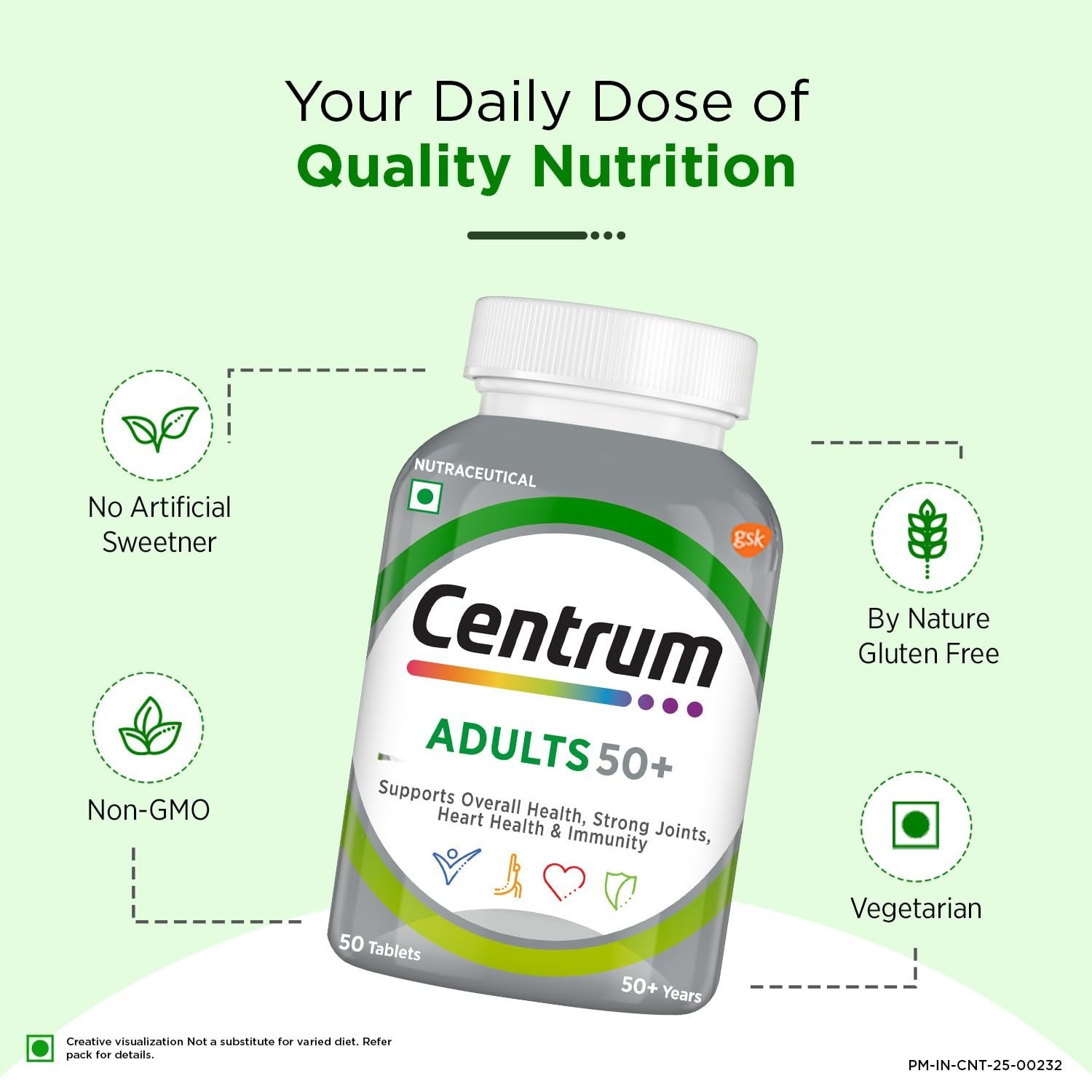 Multivitamin Adults 50+ Immunity Heart Joints Centrum 23 Nutrients 50 Tabs 2.7oz